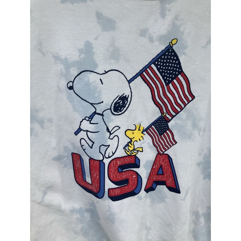 Peanuts Snoopy USA Tie Dye Sweatshirt Extra Large XL Woodstock American Flag - Picture 3 of 4